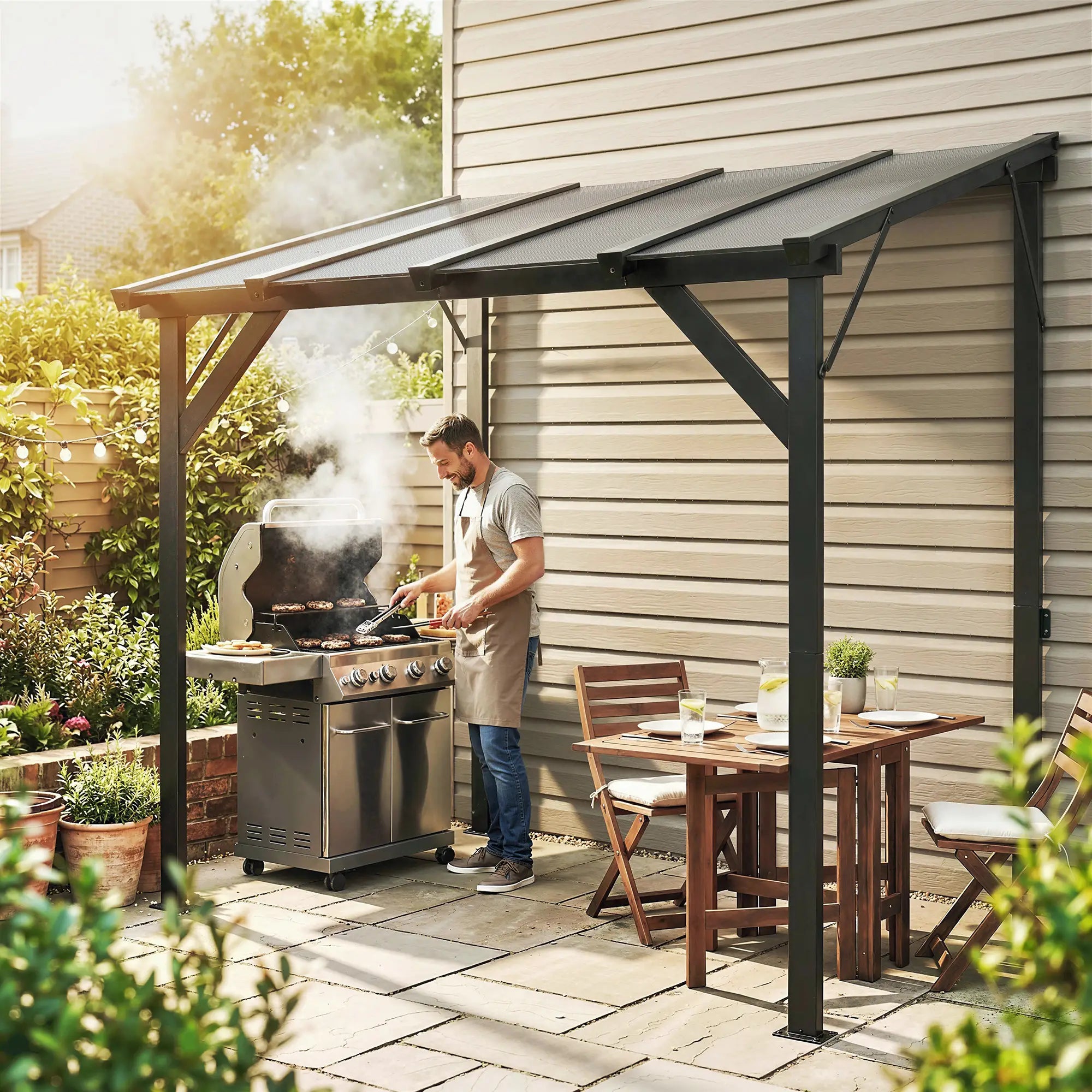 Hardtop Grill Gazebo, Lean-To BBQ Shelter With Polycarbonate Roof BBQ Grill Gazebos at Gallery Canada