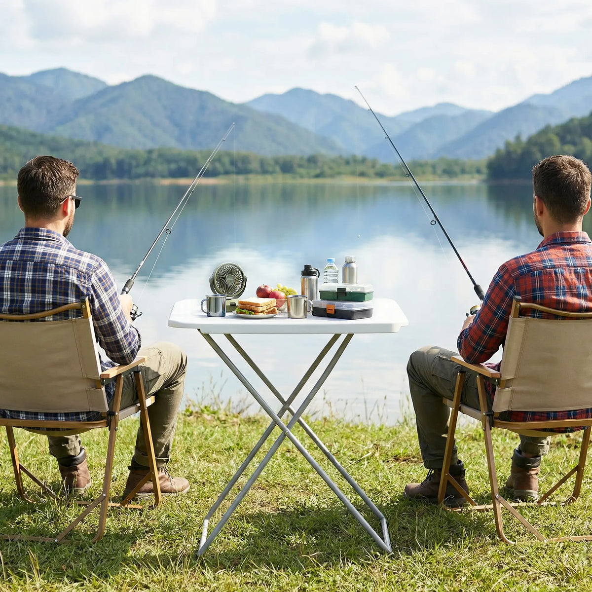 Folding Picnic Table, 30" x 20", 5-Level Height Adjustment, White Picnic Tables & Camping Chairs at Gallery Canada