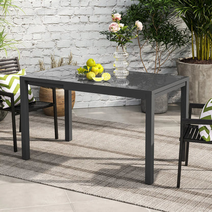 Adjustable Outdoor Dining Table, 33.5"-49.2", Tempered Glass Top, Metal Frame, Dark Grey Patio Dining Tables at Gallery Canada