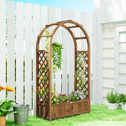 Raised Garden Bed With Arch Trellis, Planter Box, Dark Brown Wood Effect, Dark Brown Wooden Planter Boxes at Gallery Canada