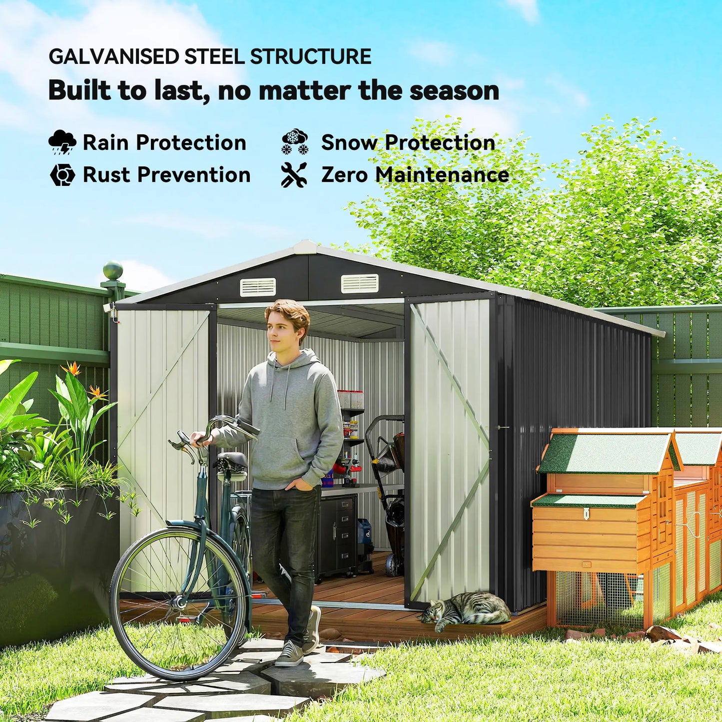 10' x 10' Metal Shed, Heavy Duty Outdoor Storage, Dark Grey Sheds at Gallery Canada