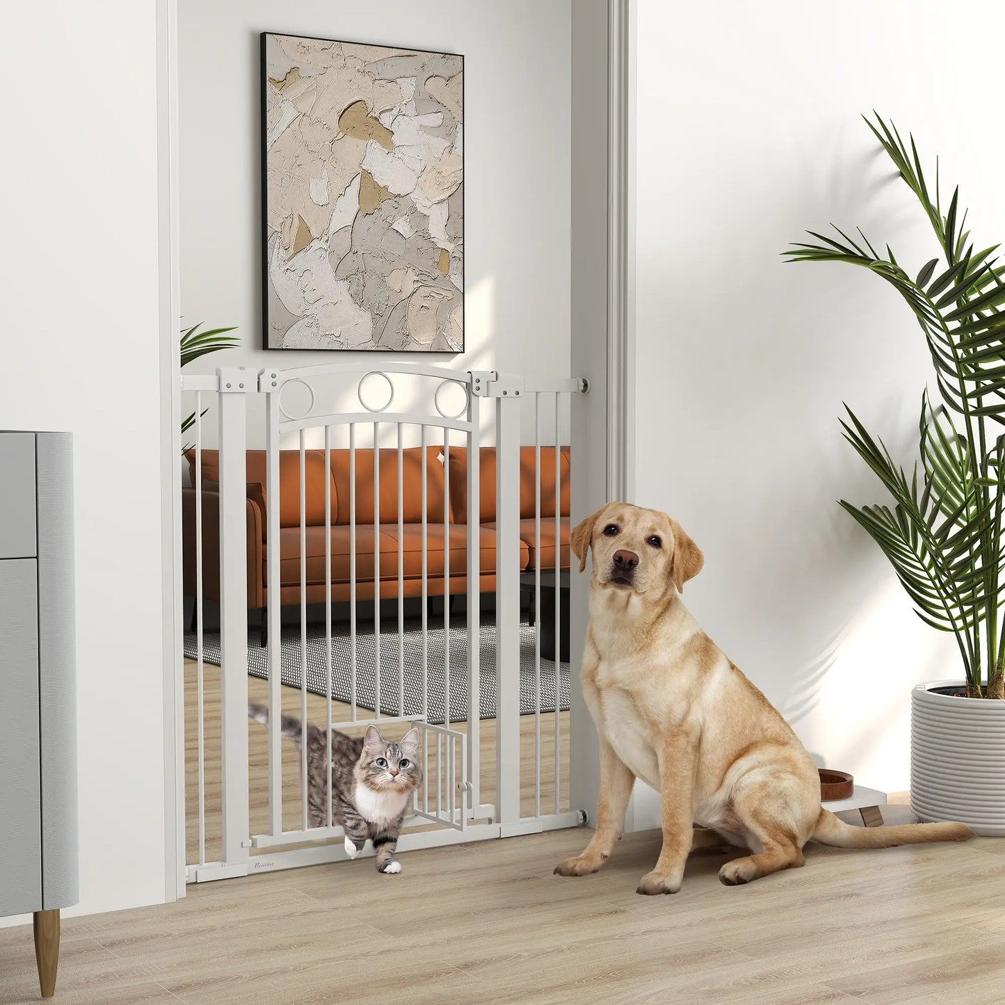 42" Extra Tall Dog Gate With Cat Door, 2 Extension Kits, 30"-41" Width Houses, Kennels & Pens at Gallery Canada