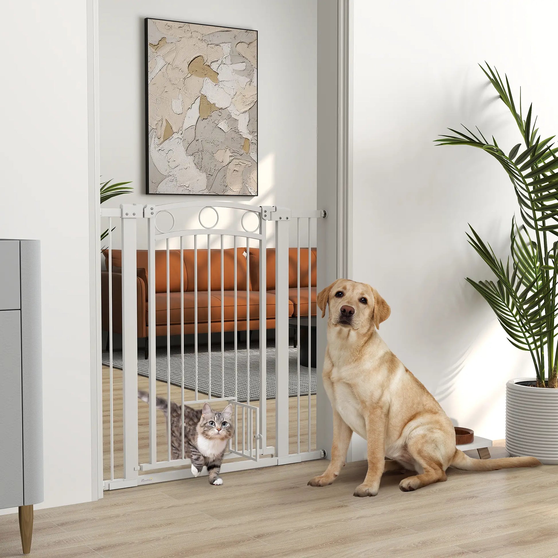 42" Extra Tall Dog Gate With Cat Door, 2 Extension Kits, 30"-41" Width Houses, Kennels & Pens at Gallery Canada