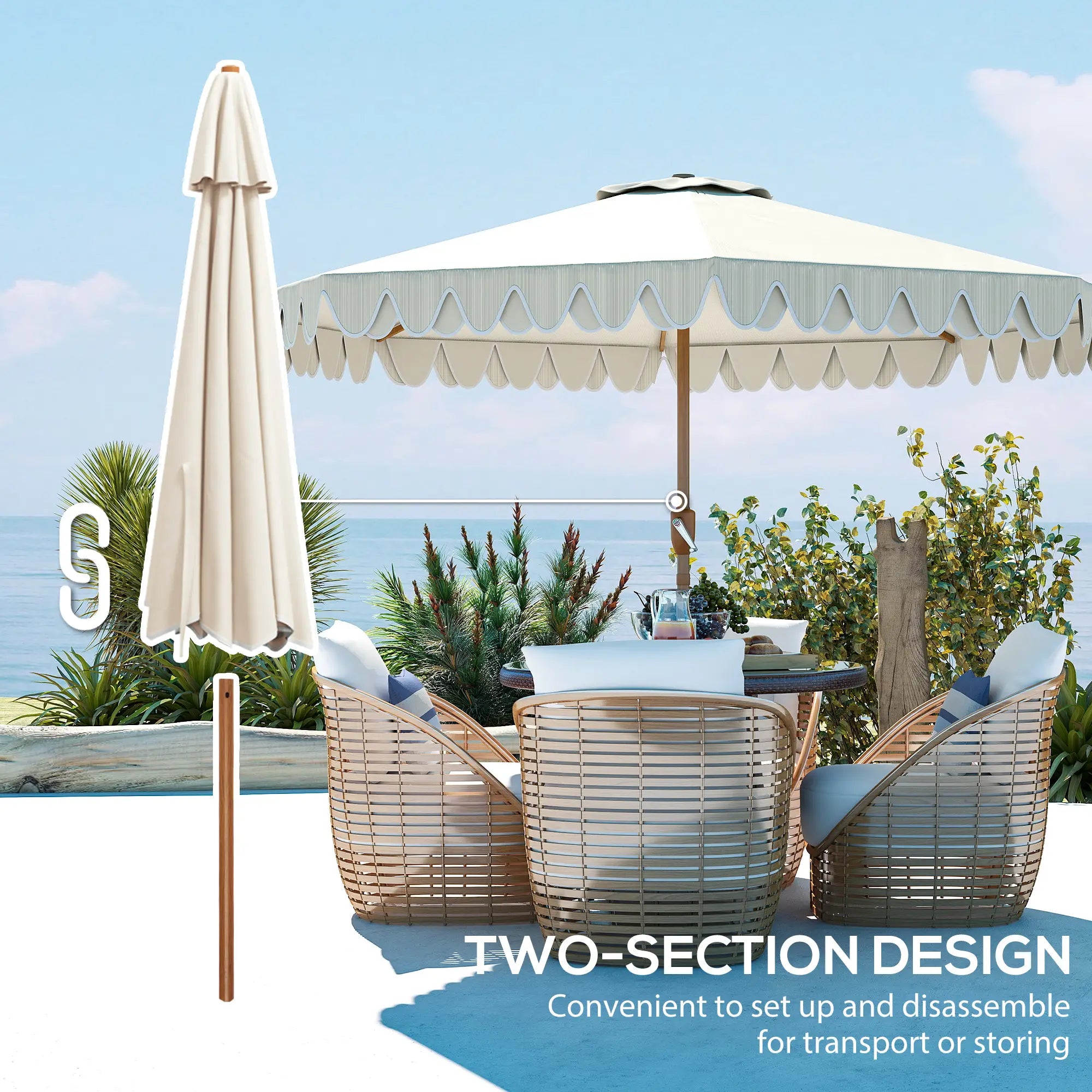 9 ft Outdoor Patio Umbrella, Push Button Tilt Crank, Cream White Sun Umbrellas at Gallery Canada