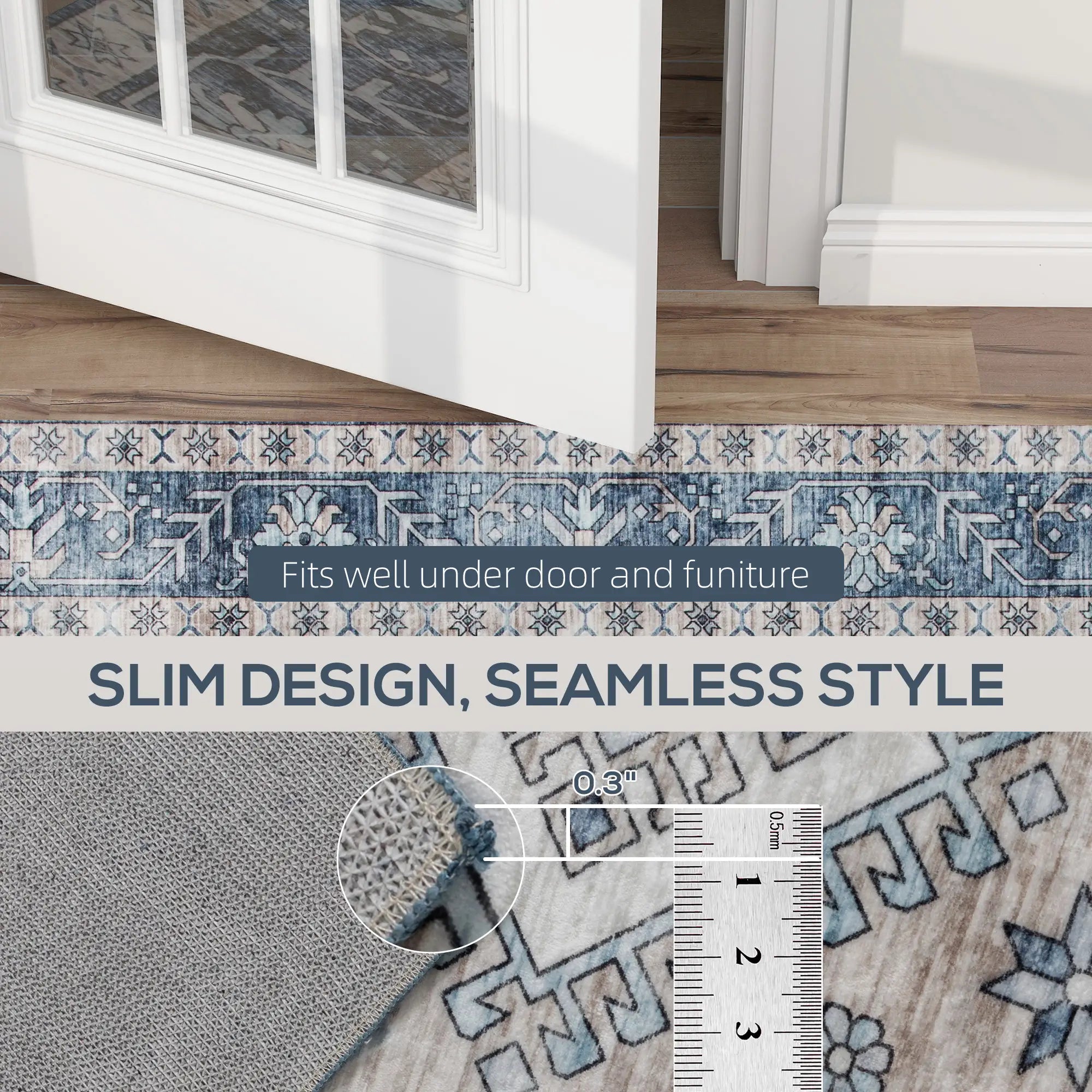 5x7 Area Rug, Vintage Washable, Non-Slip, Living Room, Bedroom, Blue Living Room Furniture at Gallery Canada