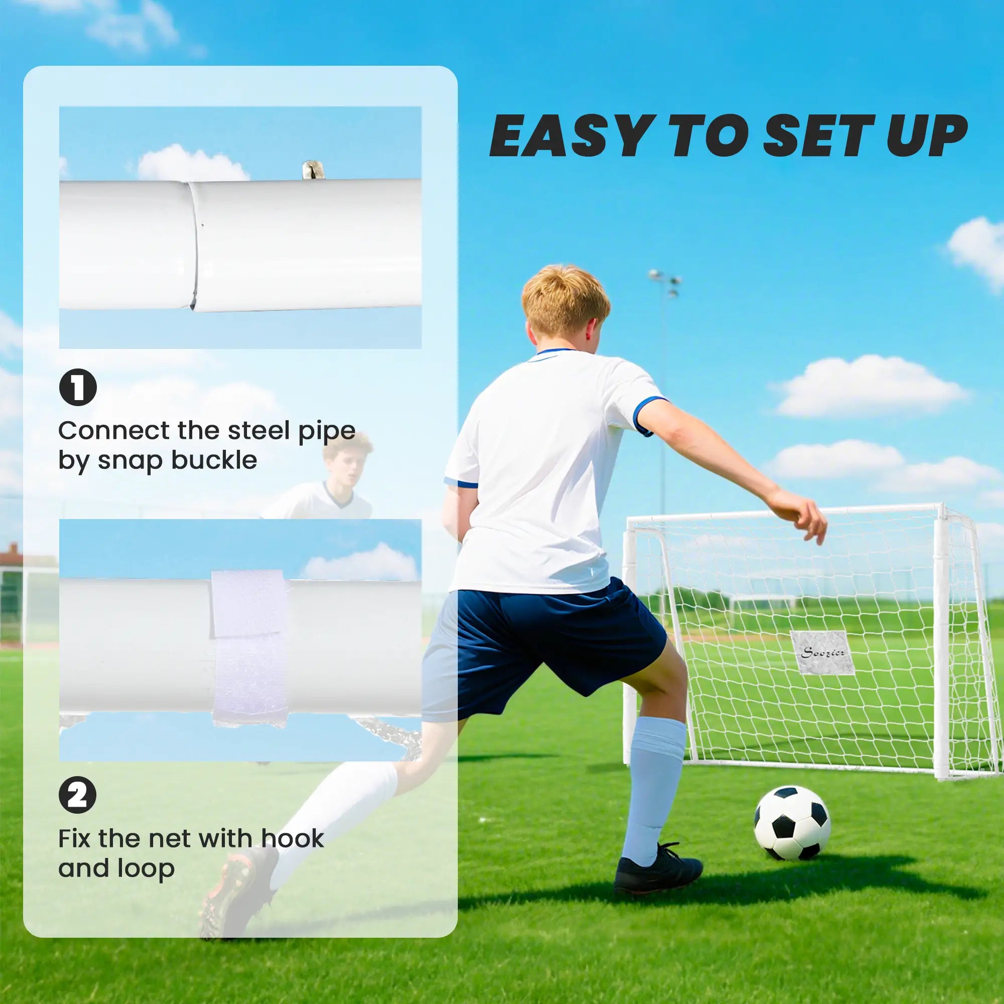 6ft x 4ft Soccer Goal Net, Metal Frame, PE Mesh, Ground Stakes, White Football at Gallery Canada