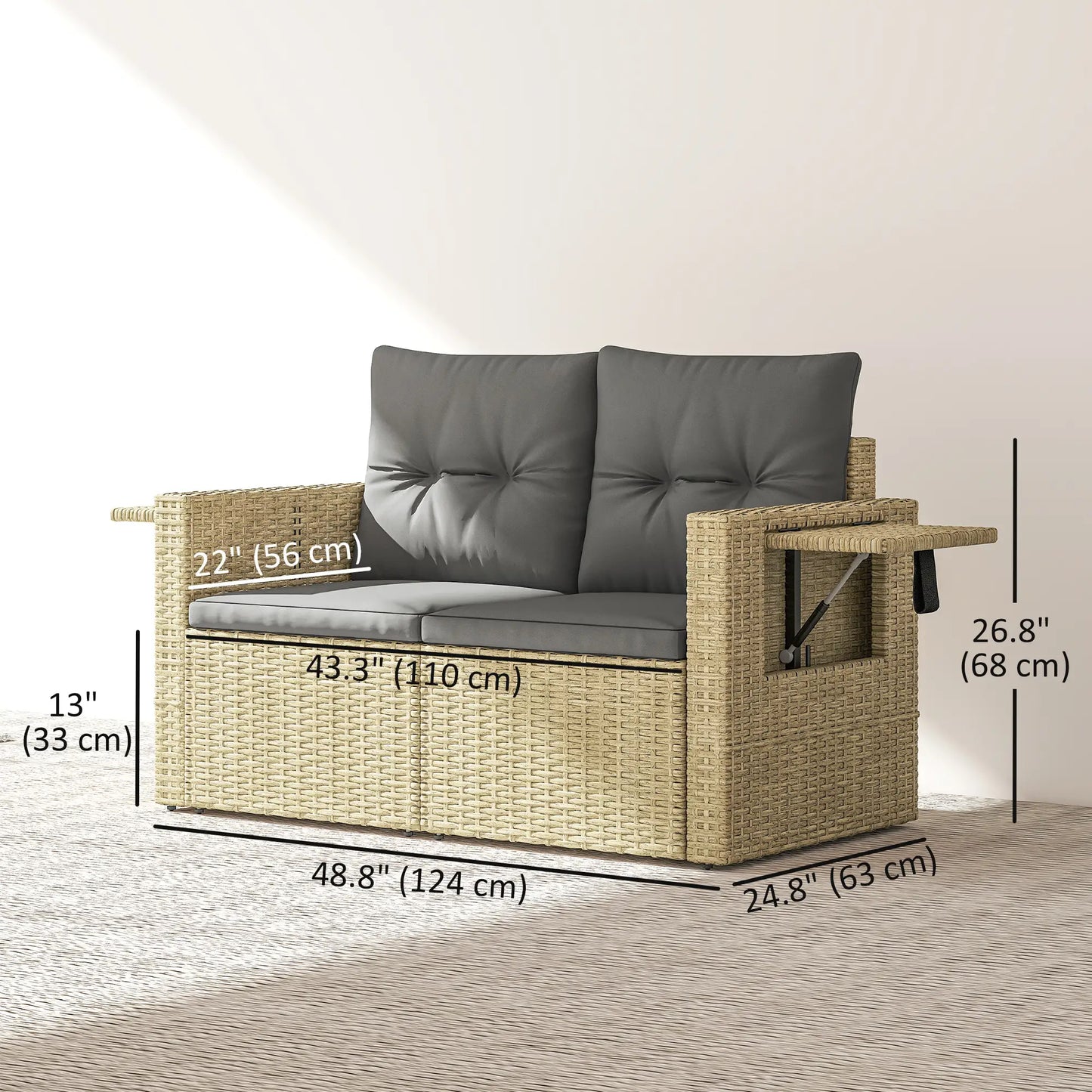 Wicker Outdoor Sofa With Side Trays, With Cushions, Light Grey Patio Furniture Sets at Gallery Canada