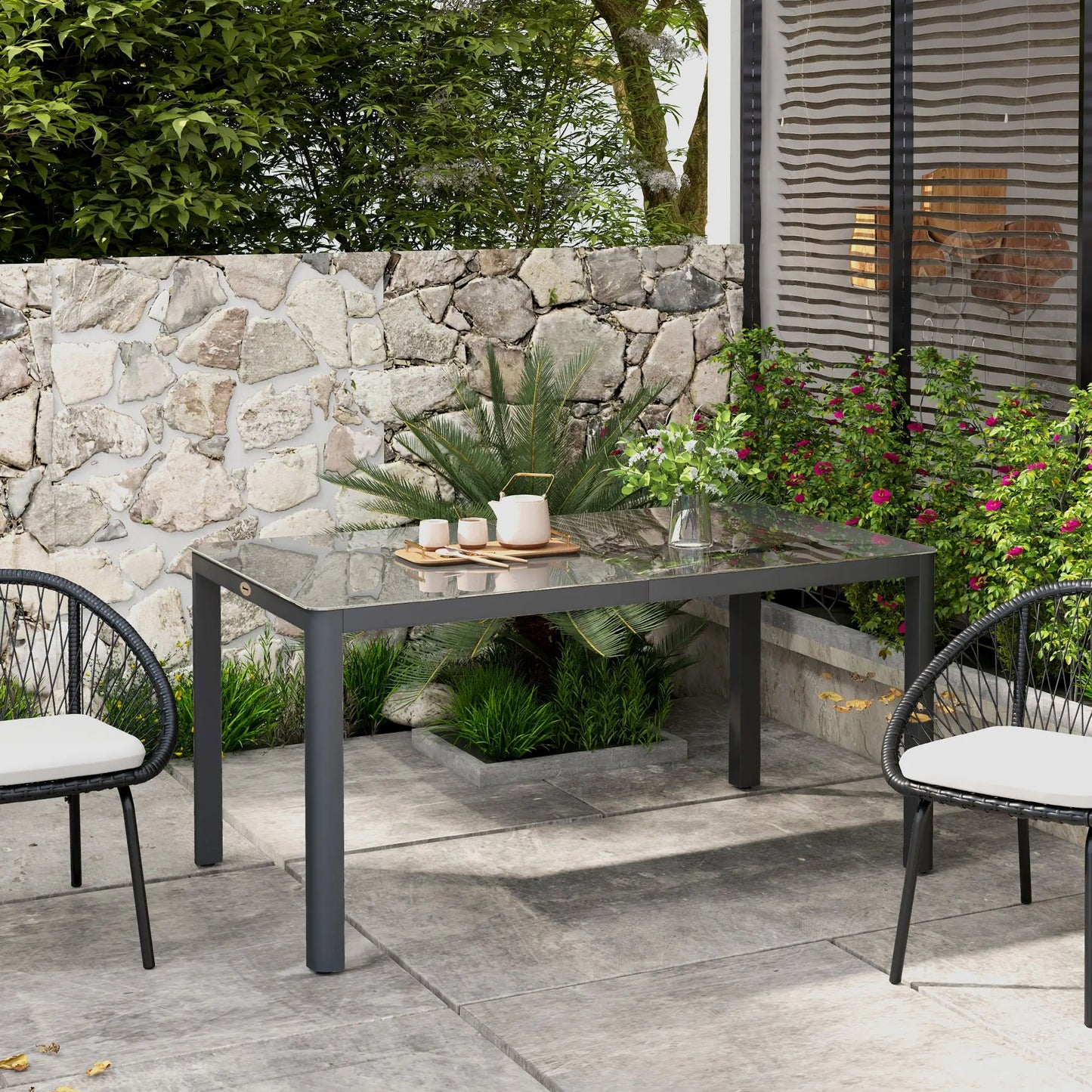 59" x 35" Aluminum Outdoor Dining Table, Glass Top, Seats 6, Grey Patio Dinning Tables at Gallery Canada