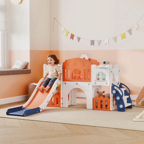 7 In 1 Toddler Slide, Basketball Hoop, Climber, Orange