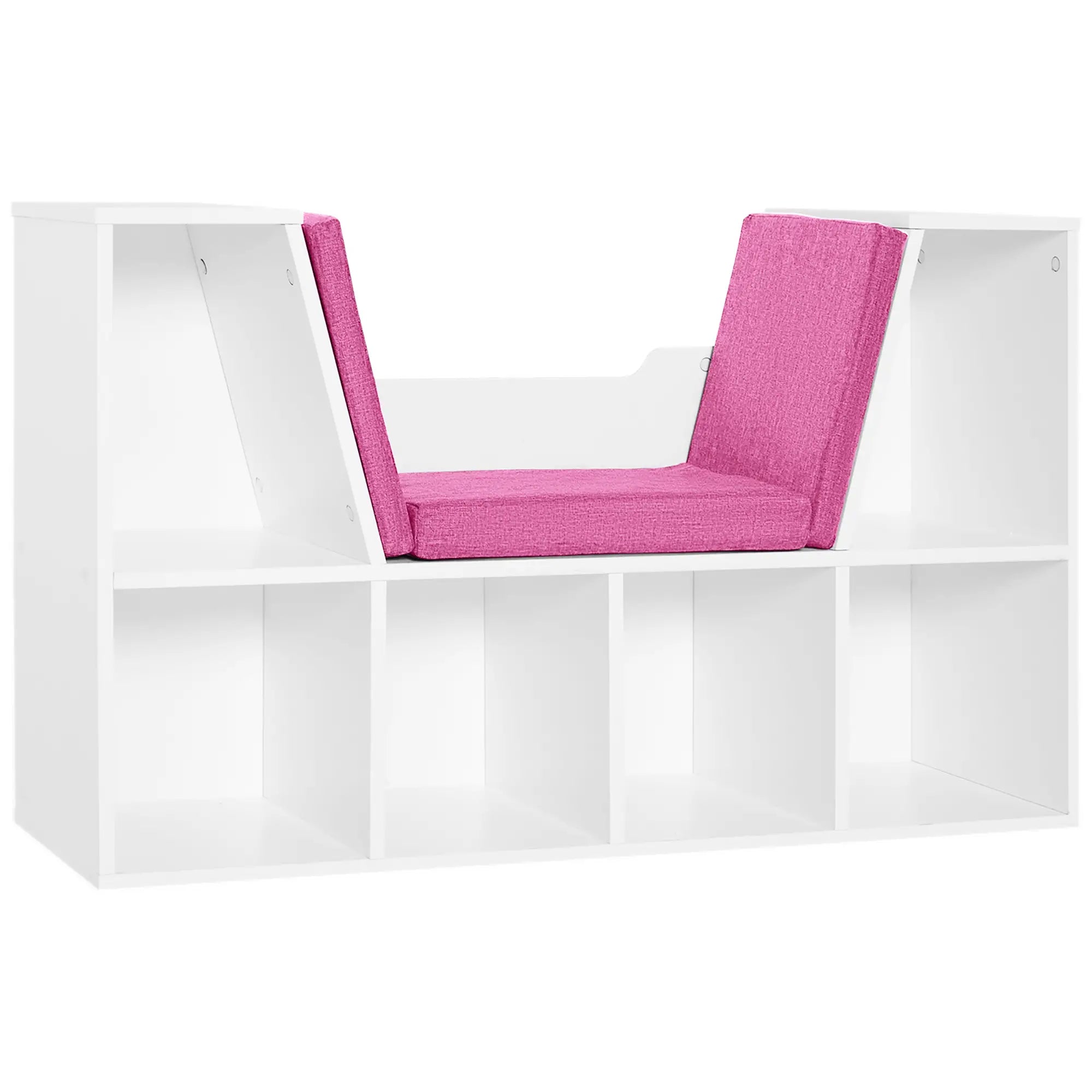 6-Cubby Bookcase with Seat Cushion, Cube Storage Shelf, Pink Small Bookshelves Pink and White at Gallery Canada