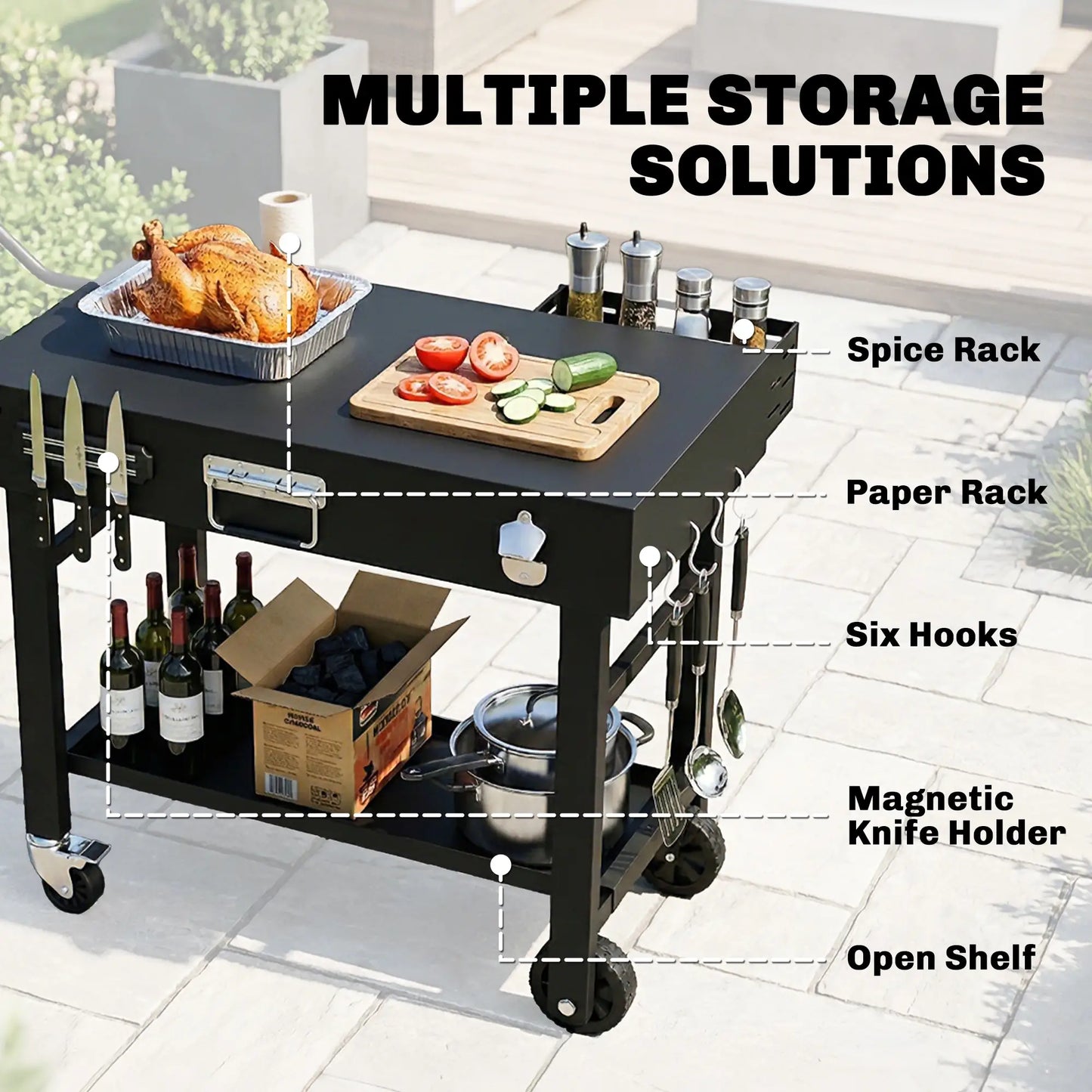 Outdoor Grill Cart, Folding Table With Magnetic Knife Holder, Hooks, Black Outdoor Grill Carts at Gallery Canada