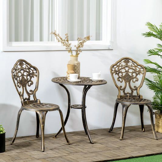 3 Piece Garden Bistro Set, 2 Chairs, Round Table with Parasol Hole, Bronze Bistro Sets Bronze at Gallery Canada