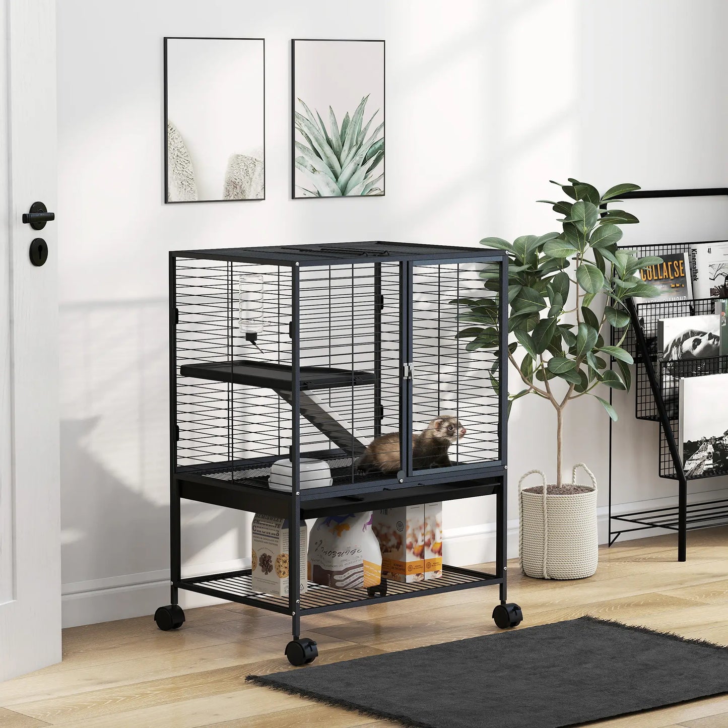 Small Animal Cage 34"H, Removable Tray, Storage Shelf, Black Houses & Habitats at Gallery Canada