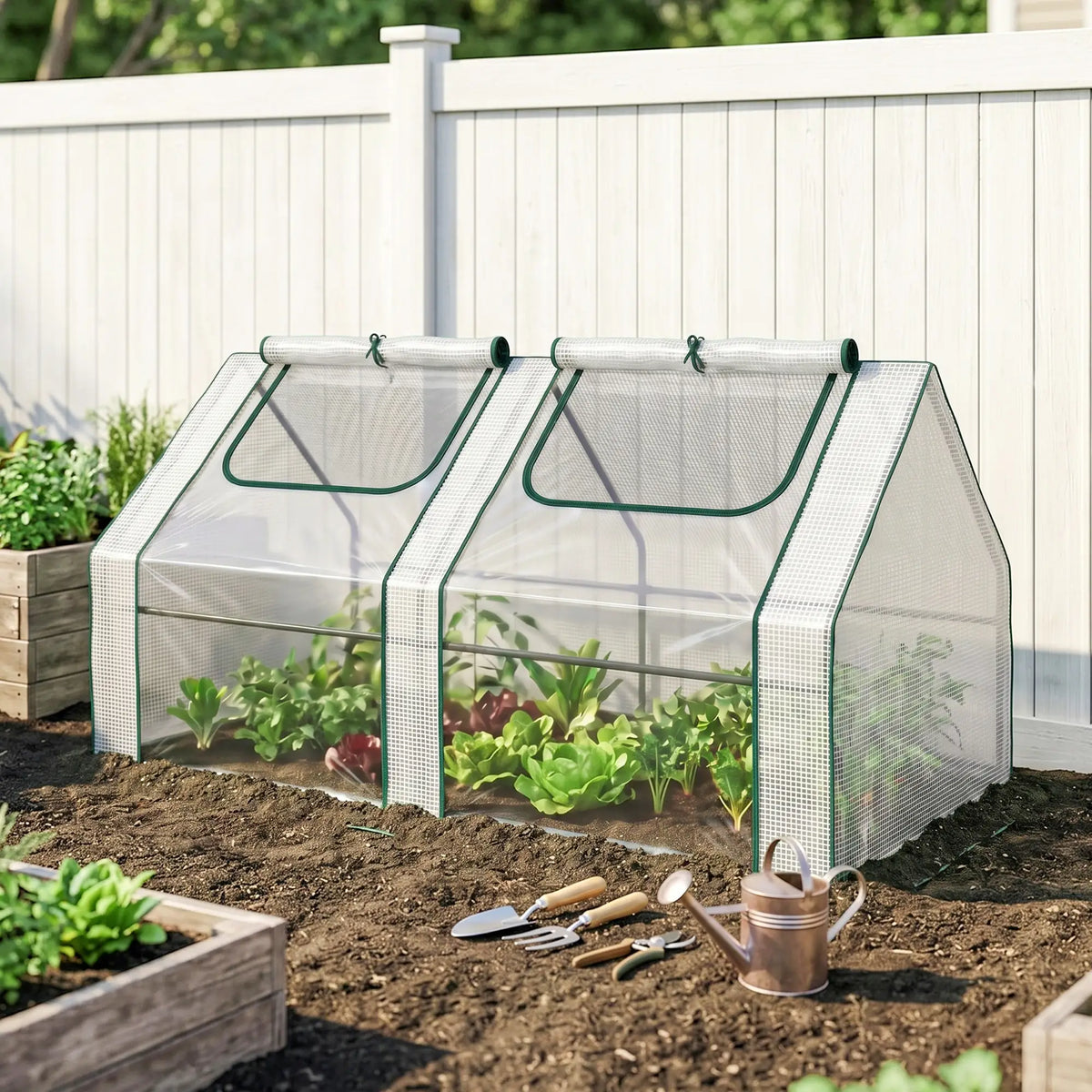 6' x 3' x 3' Portable Mini Greenhouse, 2 PE Covers, Steel Frame, White Mini Greenhouses at Gallery Canada