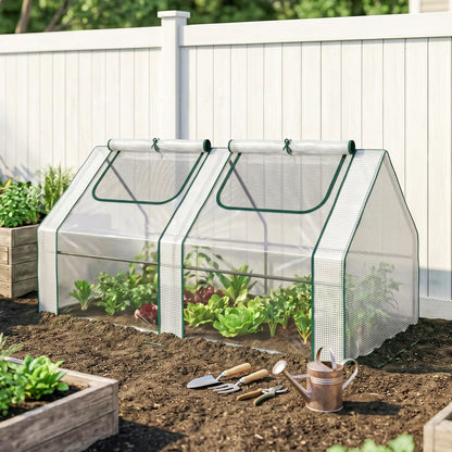6' x 3' x 3' Portable Mini Greenhouse, 2 PE Covers, Steel Frame, White Mini Greenhouses at Gallery Canada