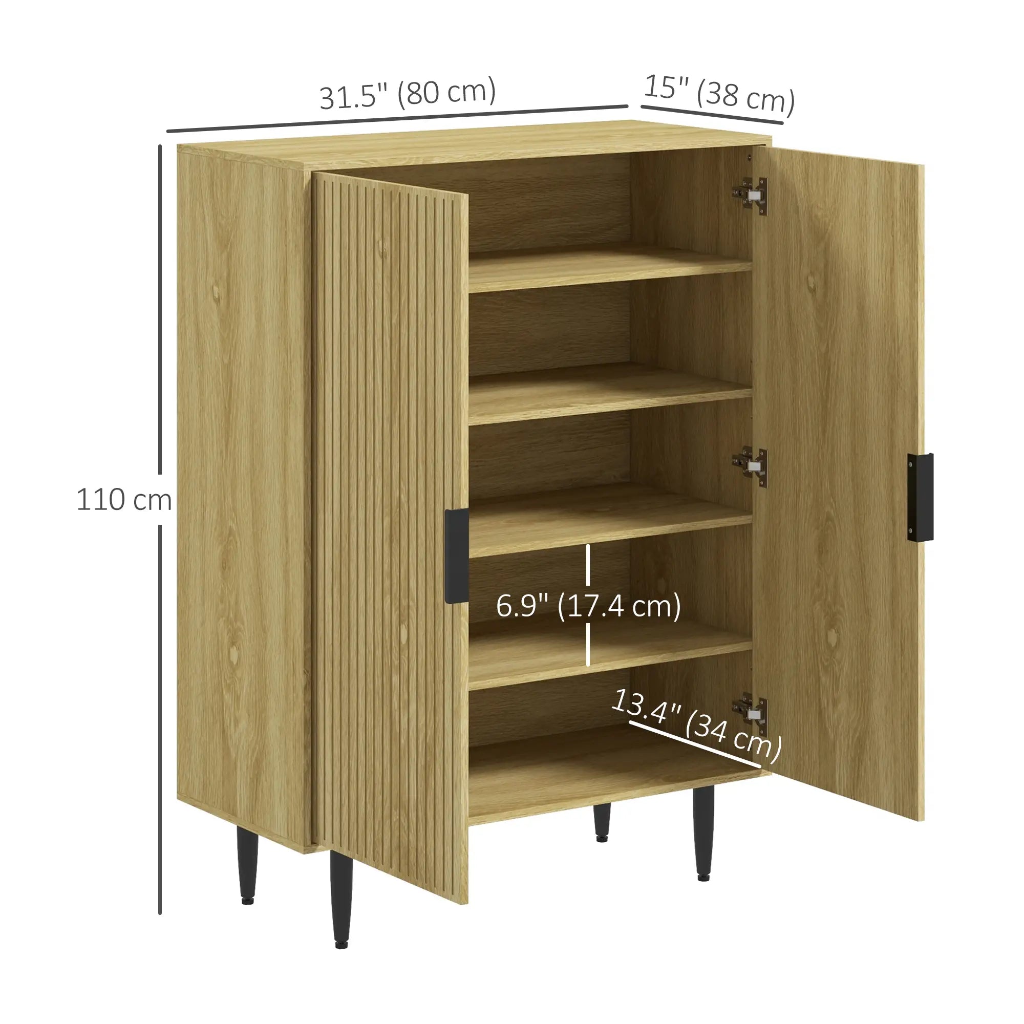 5-Tier Shoe Cabinet, Adjustable Shelves, 15 Pair Storage, Oak Shoe Storage Cabinets & Racks at Gallery Canada