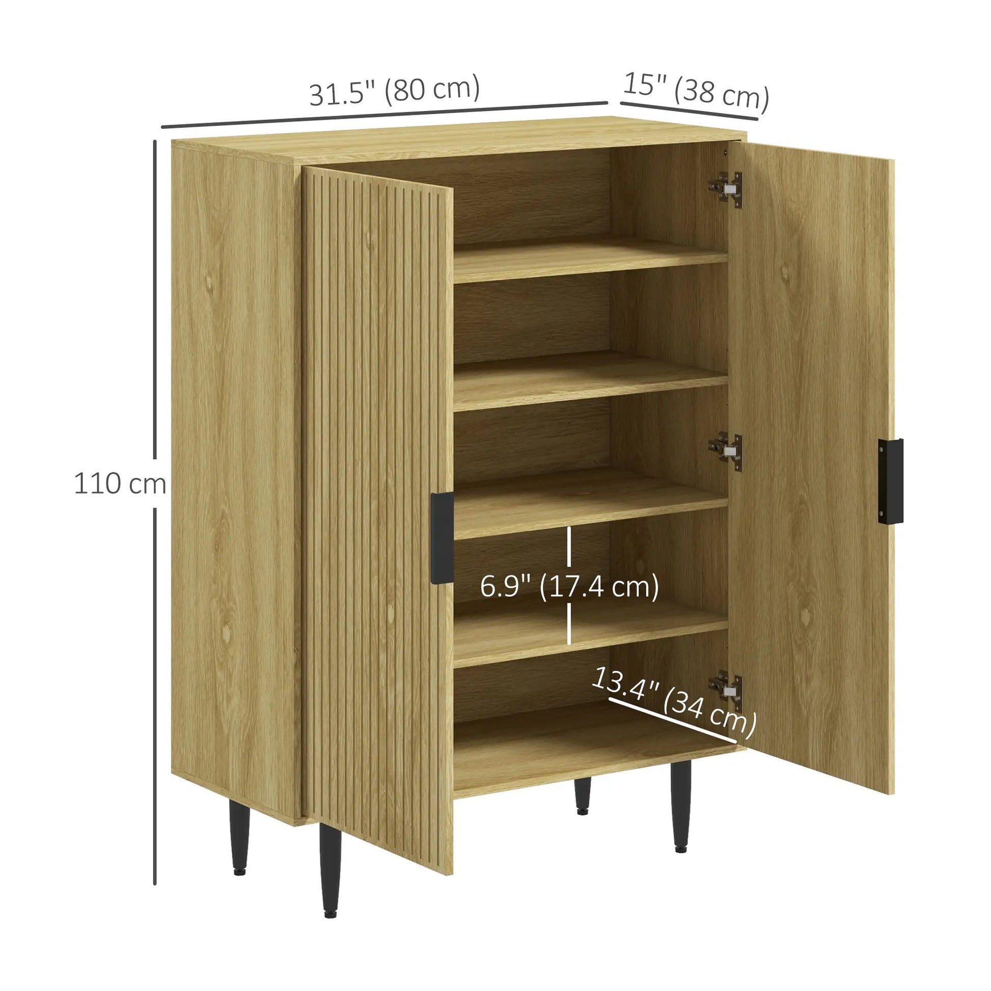 5-Tier Shoe Cabinet, Adjustable Shelves, 15 Pair Storage, Oak Shoe Storage Cabinets & Racks at Gallery Canada