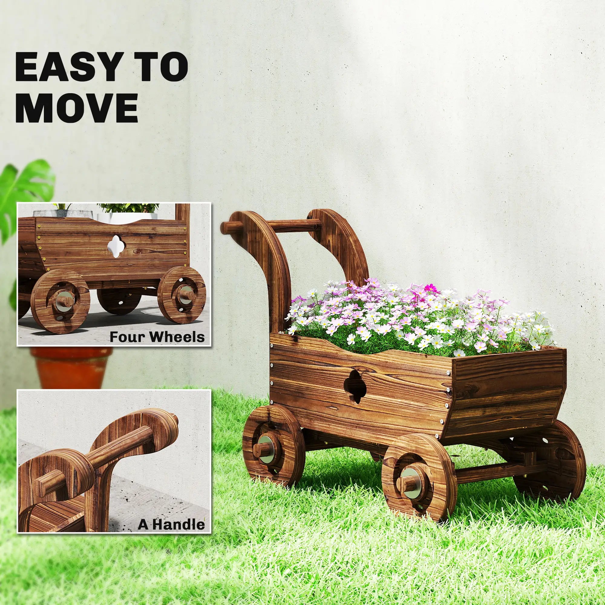 Wagon Flower Planter Cart With Wheels, Garden Wagon With Handle, Carbonized Raised Garden Beds at Gallery Canada