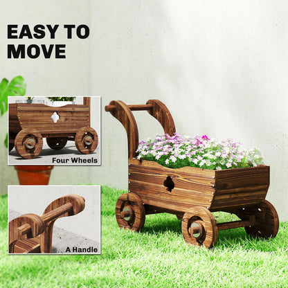 Wagon Flower Planter Cart With Wheels, Garden Wagon With Handle, Carbonized Raised Garden Beds at Gallery Canada