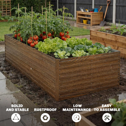 8' x 4' x 2' Raised Garden Bed, Galvanized Planter Box, Dark Brown Wood Effect, Dark Brown Galvanized Planter Boxes at Gallery Canada