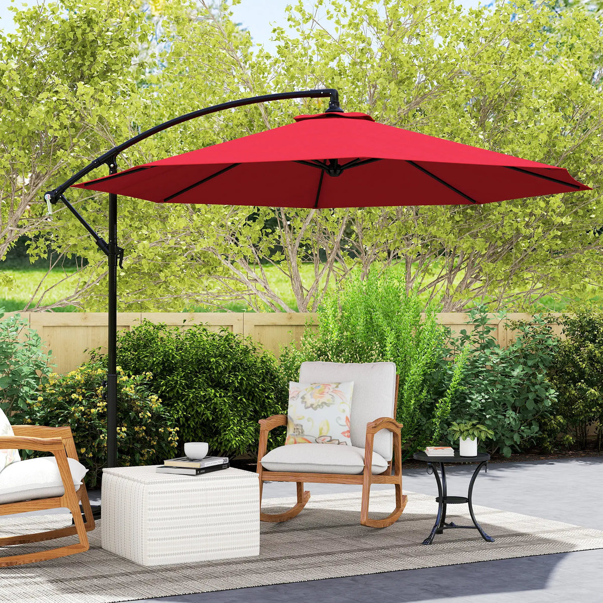 9.7ft Offset Patio Umbrella, Crank Handle, 8 Ribs, Cross Base, Wine Red Offset Cantilever Umbrellas at Gallery Canada