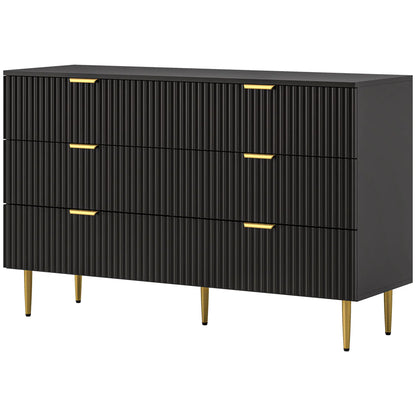 Modern 6 Drawer Dresser, with Gold Legs, Bedroom Chest, Black Storage Cabinets Black, Gold at Gallery Canada