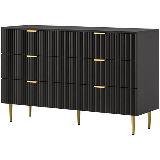 Modern 6 Drawer Dresser, with Gold Legs, Bedroom Chest, Black Storage Cabinets Black, Gold at Gallery Canada