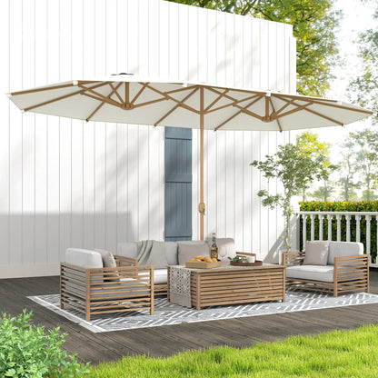 Double Garden Parasol, 179.1"W x 104.3"D, Crank, Steel Ribs, UV30+, Beige Double-sided Umbrellas at Gallery Canada