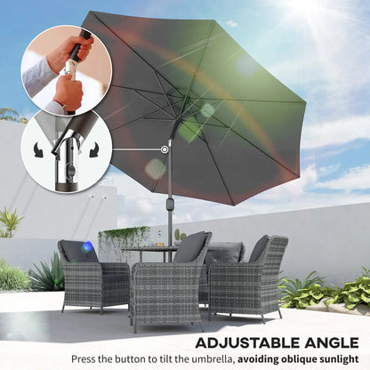 10' x 8' Round Market Umbrella, Crank Handle, Tilt, Grey Sun Umbrellas at Gallery Canada