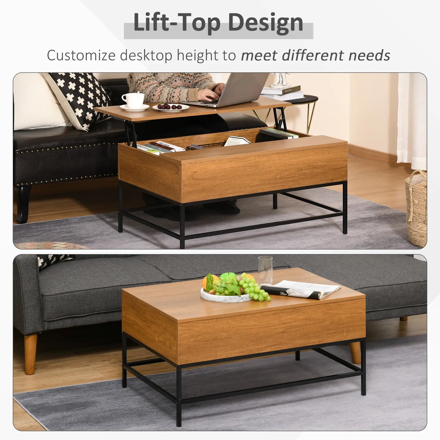 Lift Top Coffee Table, Hidden Storage, Living Room, Teak