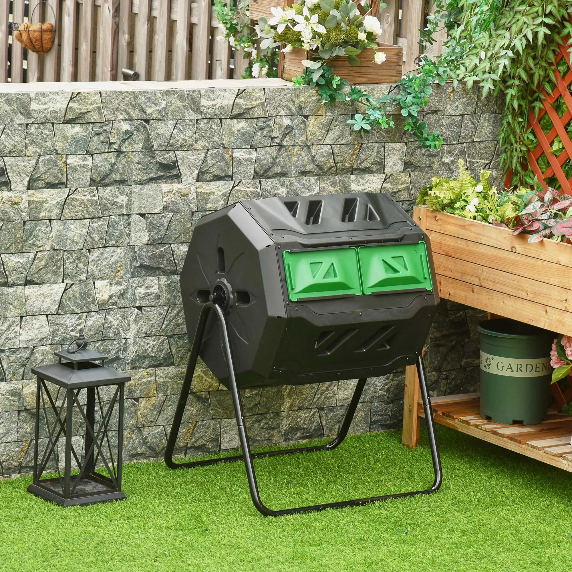 Dual Chamber Compost Bin, 360° Rotating, 43 Gallon, Green Garden Accessories at Gallery Canada