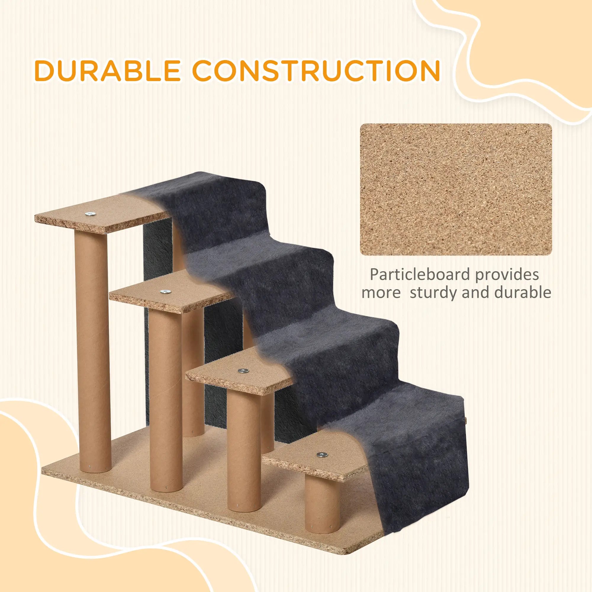 4-Step Dog Ramp for Sofa, Bed, Couch, Removable Cover, Dark Grey Dog Stairs at Gallery Canada