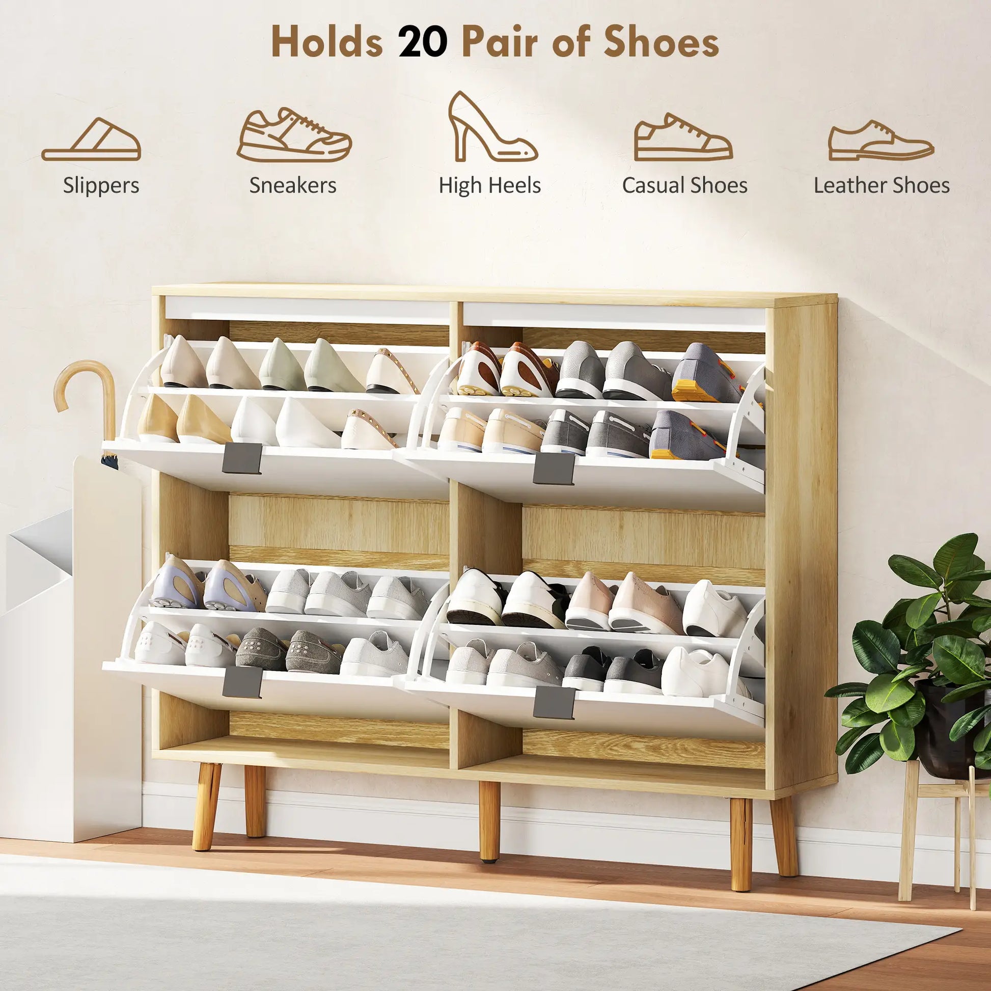 Narrow Shoe Cabinet, 4 Flip Drawers, Adjustable Shelves, Holds 20 Pairs, White Shoe Storage Cabinets & Racks at Gallery Canada