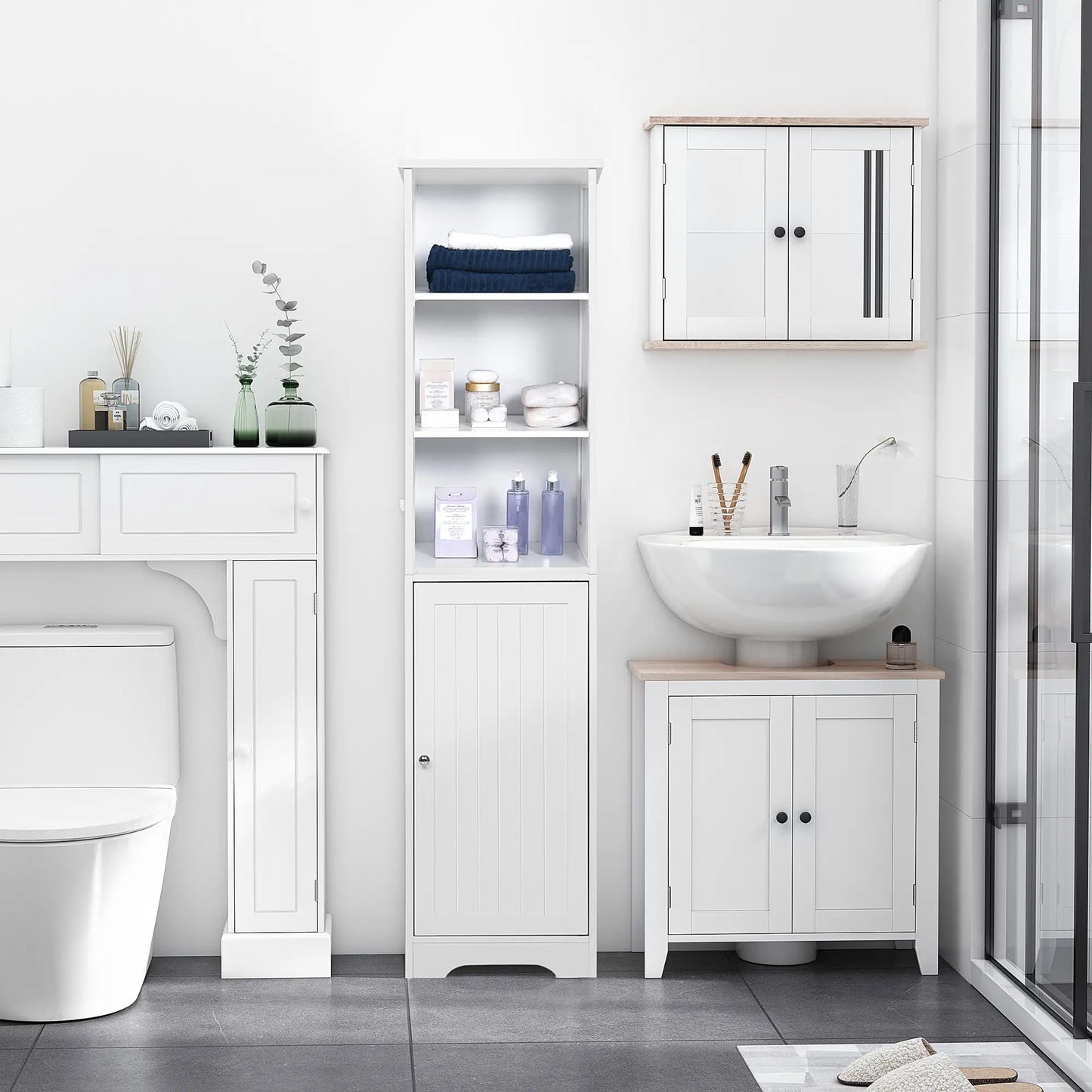 Tall Bathroom Storage Cabinet, Adjustable Shelf, 3 Open Shelves, White Bathroom Cabinets at Gallery Canada