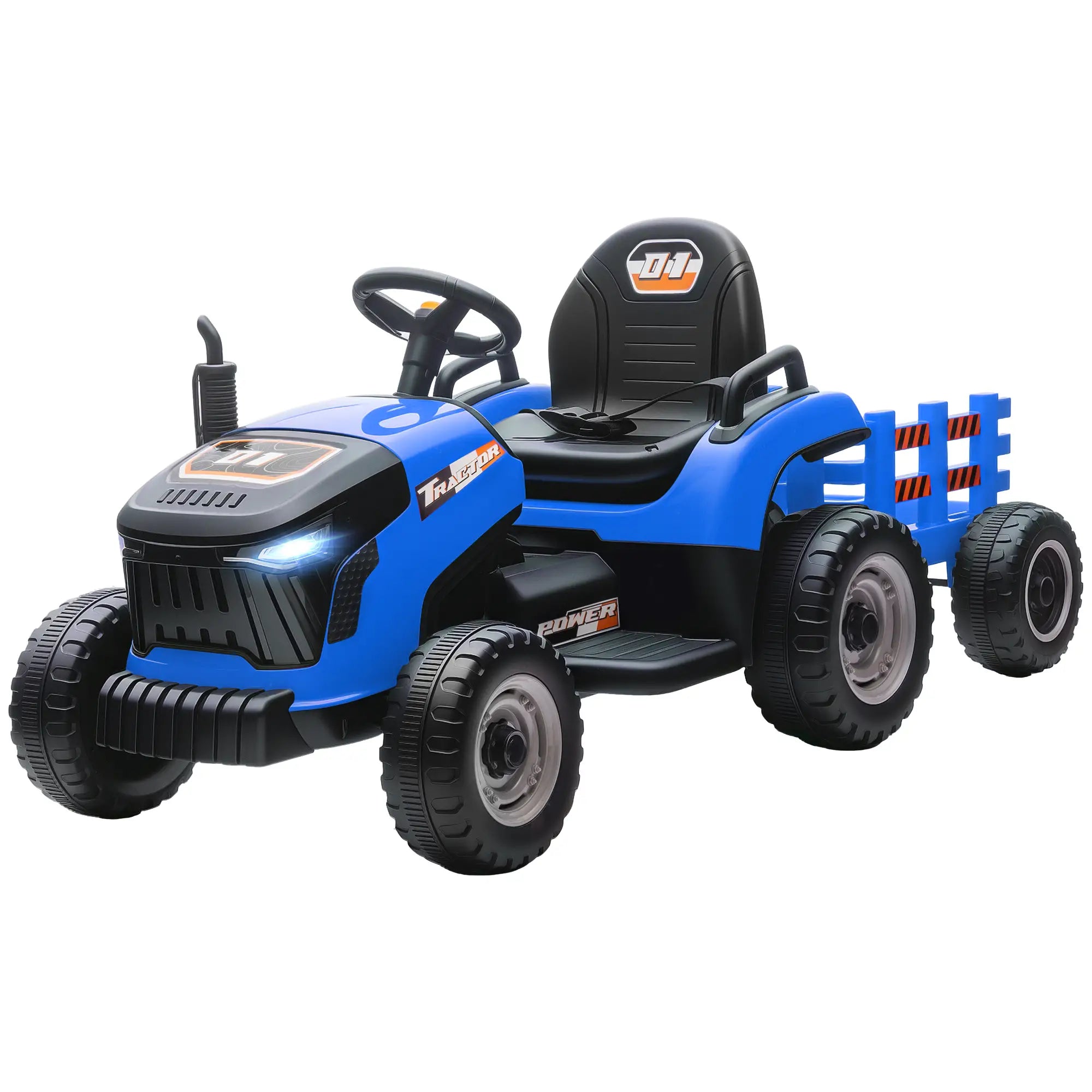 12V Kids Ride On Tractor with Trailer, Remote Control, Blue Toy Excavators Blue at Gallery Canada