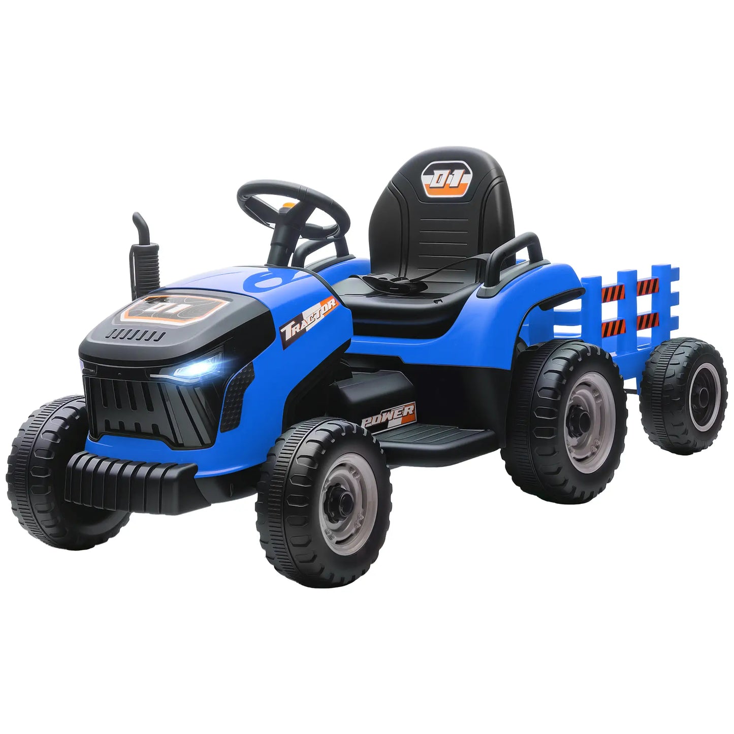 12V Kids Ride On Tractor with Trailer, Remote Control, Blue Toy Excavators Blue at Gallery Canada