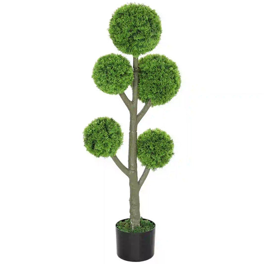 43.3" Artificial Ball Cypress Topiary Tree, Indoor Outdoor Plant In Pot, Green Artificial Trees Green at Gallery Canada