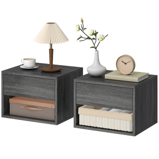 Floating Nightstand Set of 2, Wall Mounted Bedside Table with Drawer for Bedroom, Grey Bedside Tables Grey at Gallery Canada
