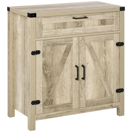 Farmhouse Kitchen Cabinet, Sideboard with 2 Barn Doors, Drawer, Oak