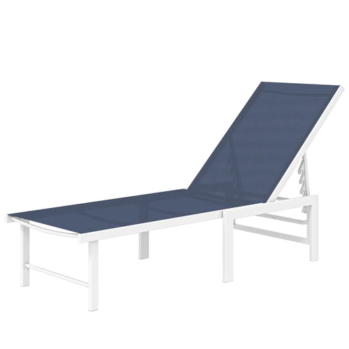 Outdoor Lounge Chair, 5-Position Reclining Chaise, Dark Blue