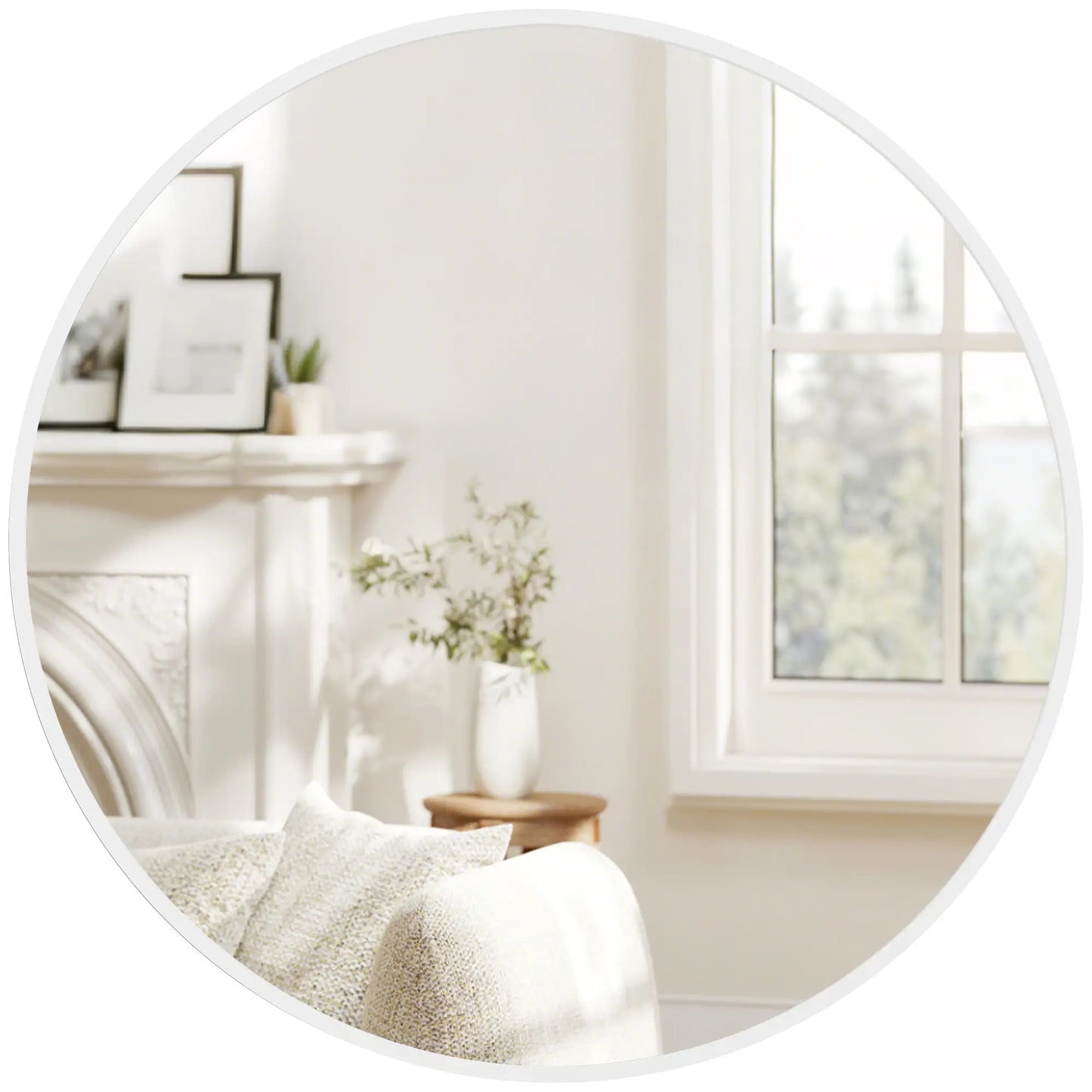 36" Round Mirror, Metal Frame, Bathroom Wall Mirror, White Wall Mirrors at Gallery Canada