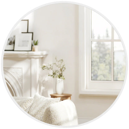 36" Round Mirror, Metal Frame, Bathroom Wall Mirror, White Wall Mirrors at Gallery Canada