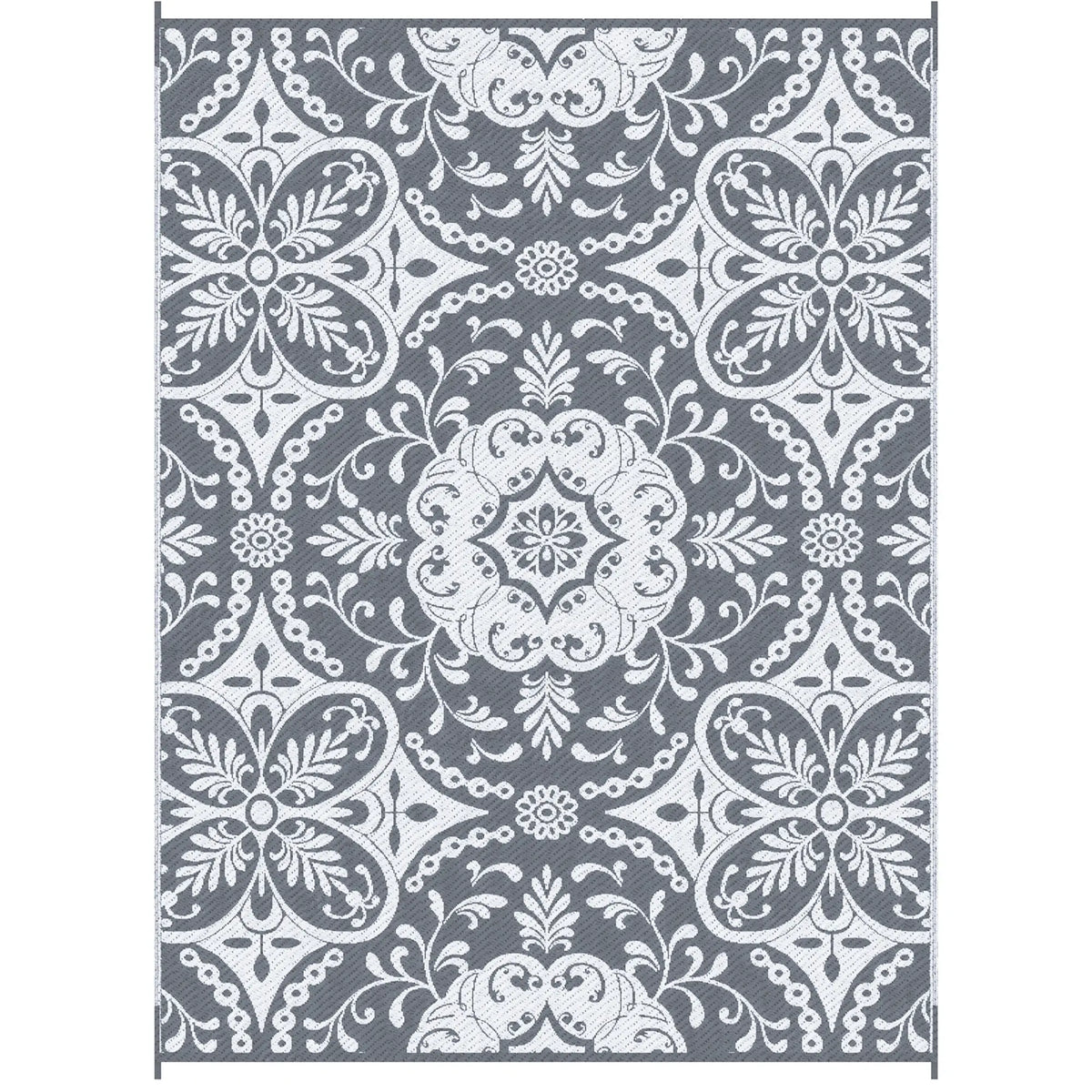 Tapis Extérieur Portable, 9' x 12', Imperméable, Fleur Blanche, Gris