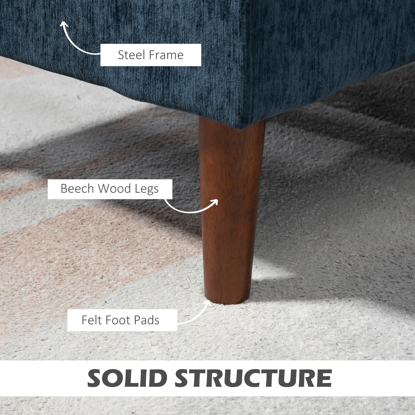 L Shape Sofa, Modern Sectional Couch, Changeable Chaise, Wooden Legs, Dark Blue 3-Seater Sofas at Gallery Canada