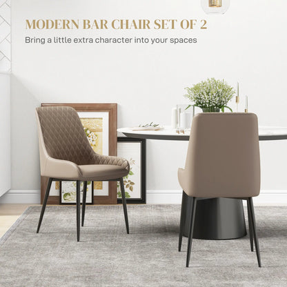 Modern Dining Chairs Set of 2, PU Leather, Metal Legs, Khaki Dining Chairs at Gallery Canada