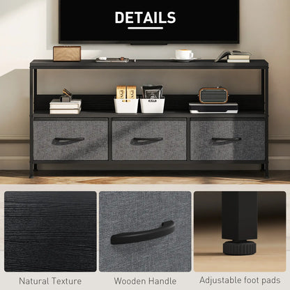 TV Stand with Charging Station, 3 Foldable Drawers, Open Shelf, 55 Inch, Black TV Stands at Gallery Canada