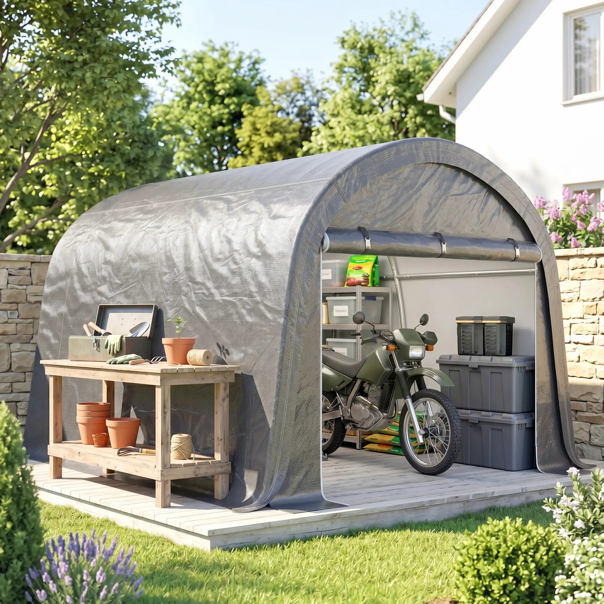 10' x 10' Outdoor Storage Tent, Heavy Duty Waterproof, Light Grey Sheds Light Grey at Gallery Canada