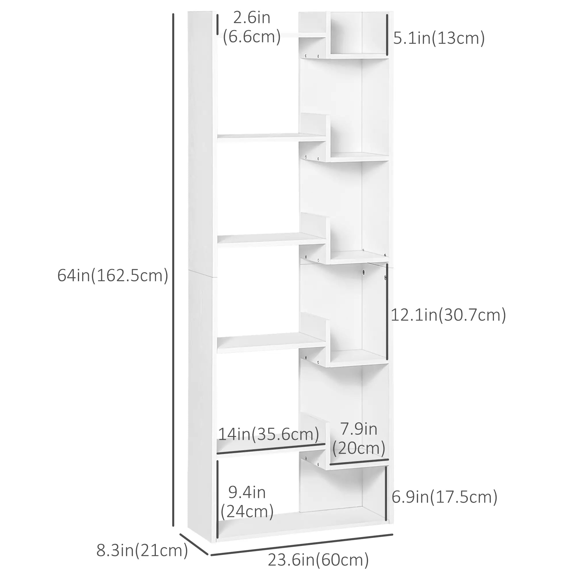 6-Tier Tall Bookcase, Modern Storage Bookshelf, White Display Bookshelves at Gallery Canada