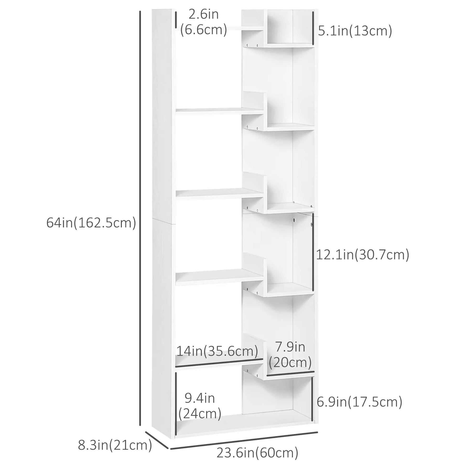 6-Tier Tall Bookcase, Modern Storage Bookshelf, White Display Bookshelves at Gallery Canada