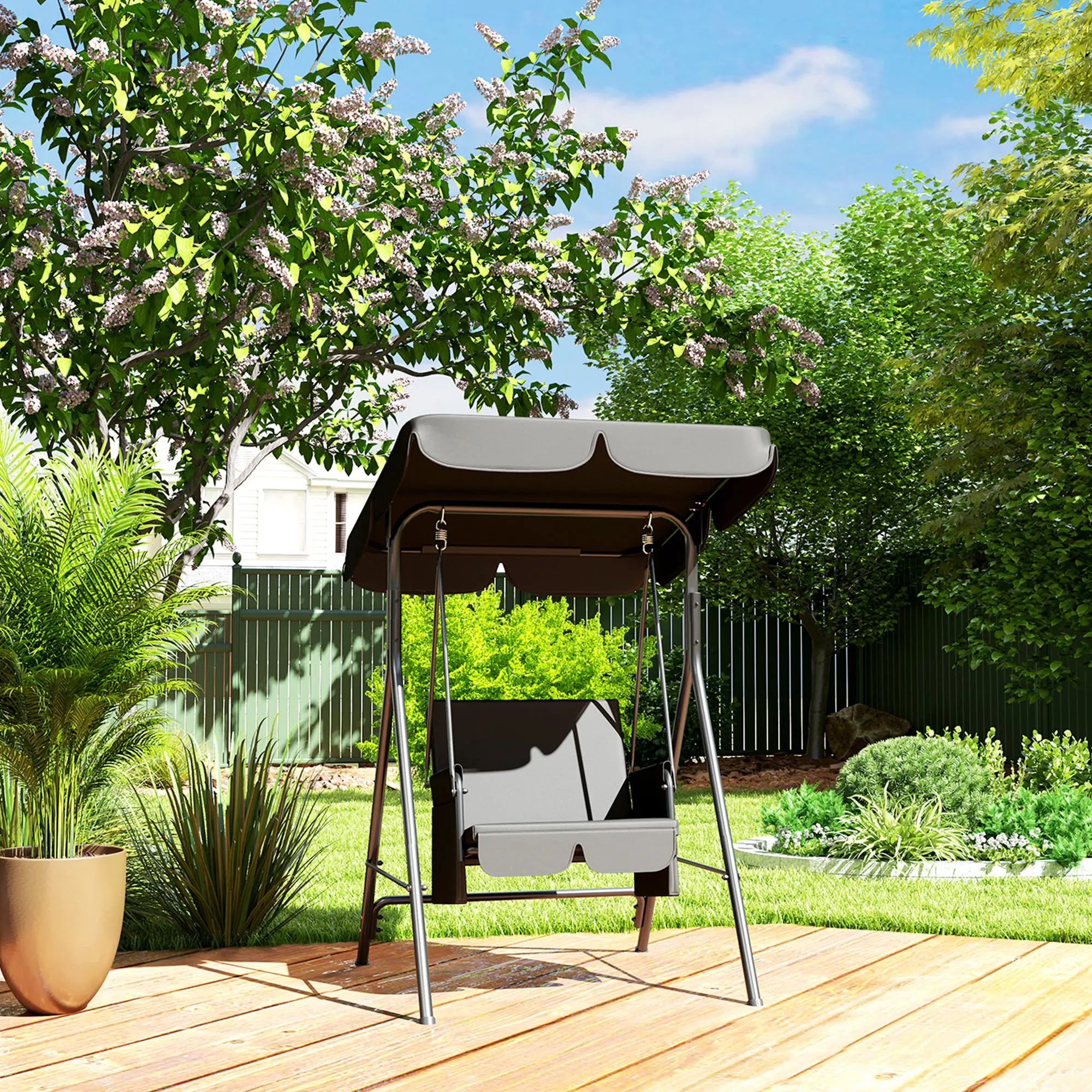 Outdoor Porch Swing, Adjustable Canopy, Removable Cushion, 1-Seat Patio Swings with Stand at Gallery Canada